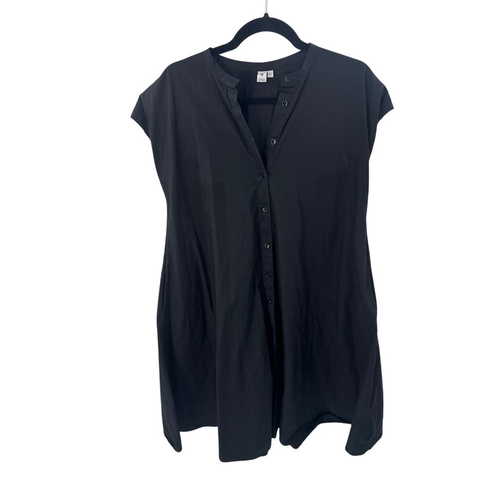 European Culture Lux Mood Black Cotton Button Front Cap Sleeve Shirt Dress M